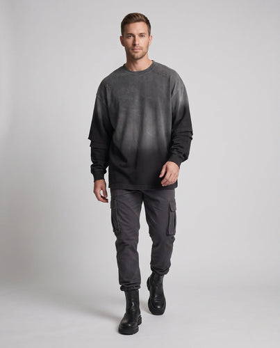 Herren Oversize Lagenlook-Sweatshirt mit eingesetztem Langarm und Vintage-Waschung Echo Archiv