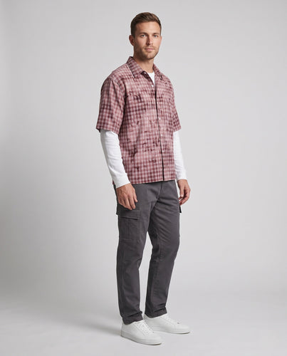 Herren Zweilagiges kariertes Overshirt mit integriertem Longsleeve Echo Archiv