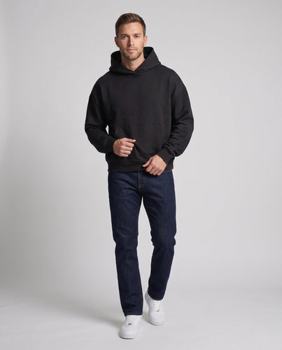 Unisex Kurzgeschnittener Oversize-Kapuzenpullover mit Stehkragen und Kängurutasche Echo Archiv