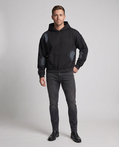 Unisex Oversized Kapuzenpullover mit vintage-verwaschener Optik, Kängurutasche und Nieten-Details Echo Archiv