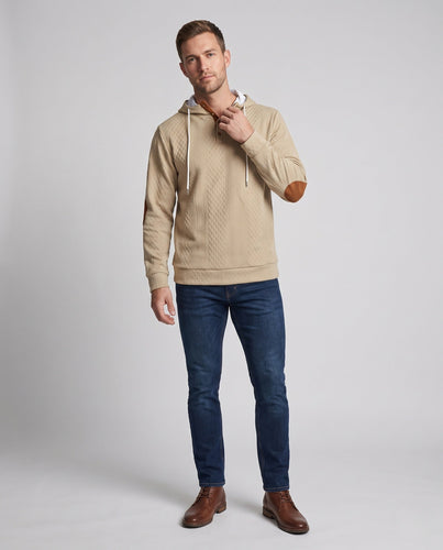Herren gesteppter Kapuzenpullover mit Knopfleiste und Ellbogenpatches Echo Archiv