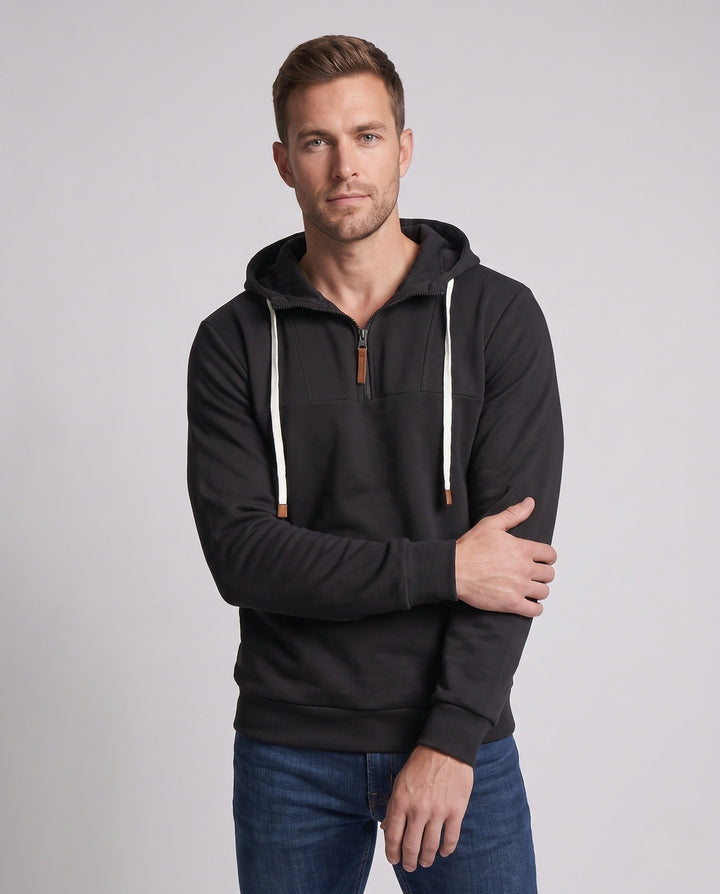 Herren Halbzip-Kapuzenpullover mit Kontrastkordeln und strukturierter Brustnaht Echo Archiv