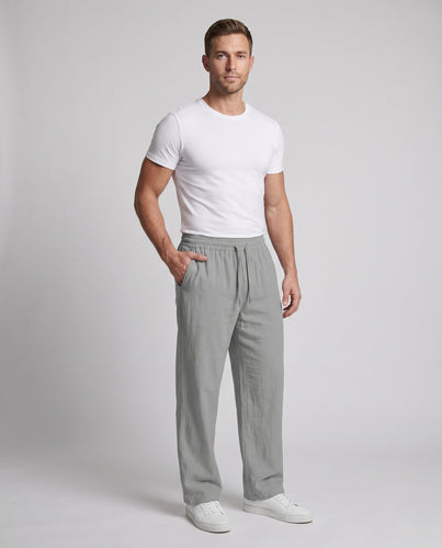 Herren Leinenmix-Loungehose mit weitem Bein, elastischem Bund und Seitentaschen Echo Archiv