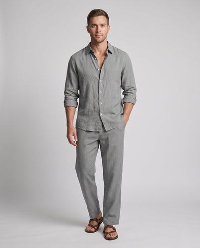 Herren Leinenoptik Hemd- und Relaxhose-Set mit Elastikbund Echo Archiv