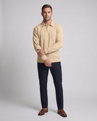 Herren Strukturiertes Langarm-Poloshirt aus Jacquard-Strick Echo Archiv