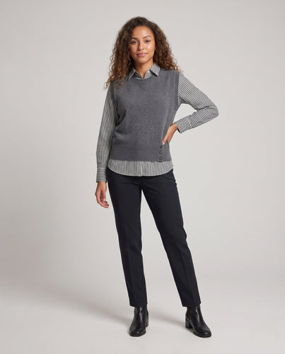 Damen Ärmellose Strickweste in Layering Optik mit asymmetrischer Knopfleiste Echo Archiv
