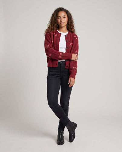 Damen Bestickte Kurzstrickjacke aus Mohair-Optik mit Rundhalsausschnitt Echo Archiv