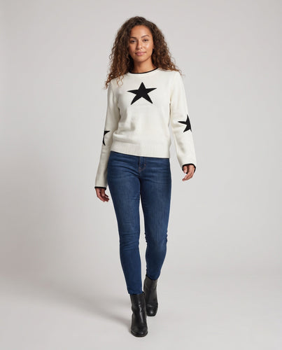 Damen Feinstrickpullover mit Stern‑Jacquard, überschnittener Schulter und elastischem Rippsaum Echo Archiv