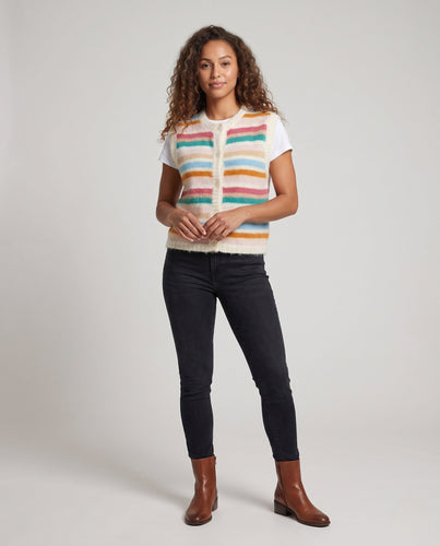 Damen Flauschige Kurzstrick‑Weste mit gestreiftem Intarsia‑Muster Echo Archiv