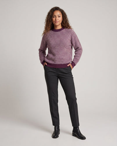 Damen Flauschiger Hahnentritt-Mix Pullover mit Rundhals und gerippten Bündchen Echo Archiv
