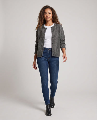 Damen Flauschiger Mohair-Optik Cardigan mit Knopfleiste und gerippten Bündchen Echo Archiv