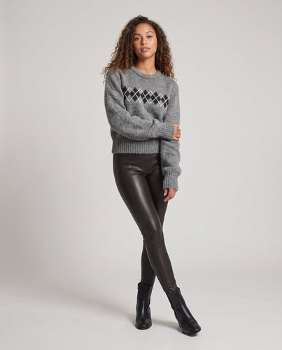 Damen Flauschiger Rautenstrickpullover mit Rundhals und gerippten Bündchen Echo Archiv