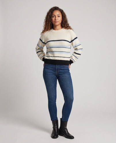 Damen Gestreifter Feinstrick-Pullover mit Raglanärmeln und geripptem Saum Echo Archiv