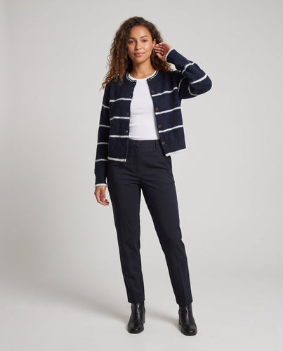 Damen Grobgestrickte Knopf-Cardigan mit Streifenstruktur und Rundhalsausschnitt Echo Archiv