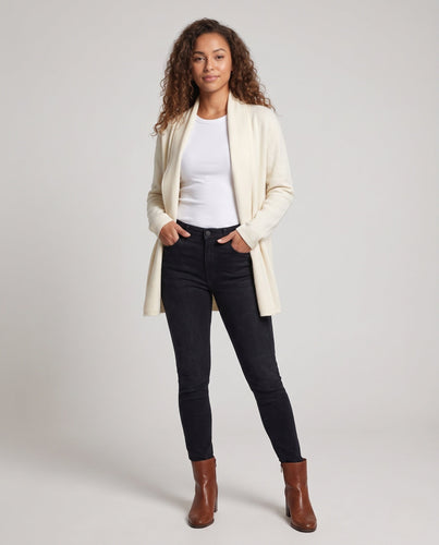Damen Kragenloser taillierter Strickmantel mit Bindegürtel Echo Archiv