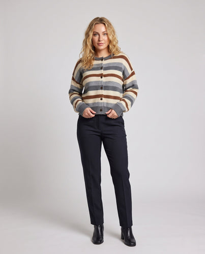 Damen Kurze Cardigan im Retro-Streifen-Look mit Rippenbündchen Echo Archiv