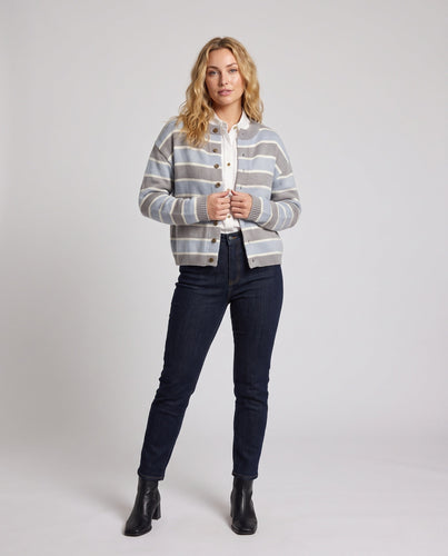 Damen Kurze Feinstrick-Cardigan mit Horizontalstreifen und Knopfleiste Echo Archiv
