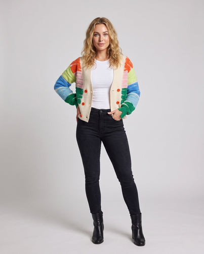 Damen Kurzgeschnittene Doppelreihige Strickjacke mit Struktur-Intarsien Echo Archiv