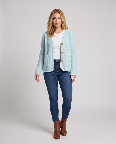 Damen Kuschelige Bouclé-Strickjacke mit Zierborte Echo Archiv