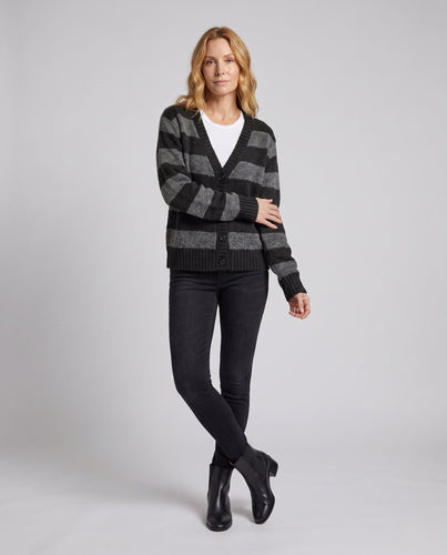 Damen Lässiger Oversize-Cardigan aus Wollmix mit breiten Streifen und gerippten Bündchen Echo Archiv