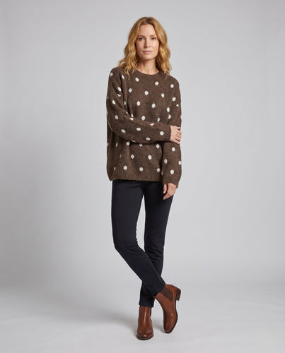Damen Oversize Flauschpullover mit Tupfen, Rundhals und Raglanärmeln Echo Archiv