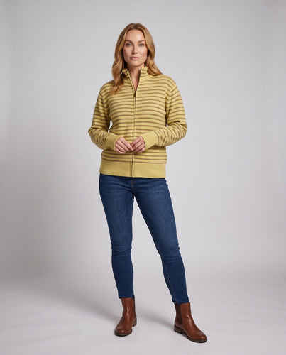 Damen Oversize Reißverschluss-Strickjacke mit Rollkragen und feinen Streifen Echo Archiv