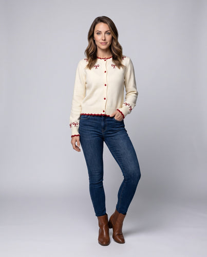 Damen Strickcardigan mit Schleifenstickerei und gewelltem Saum Echo Archiv