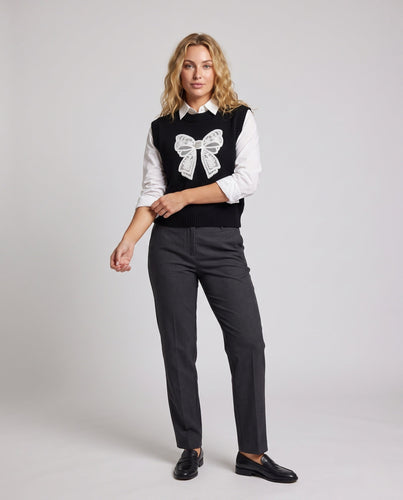 Damen Strickweste mit Spitzen‑Schleifenapplikation und geripptem Saum Echo Archiv