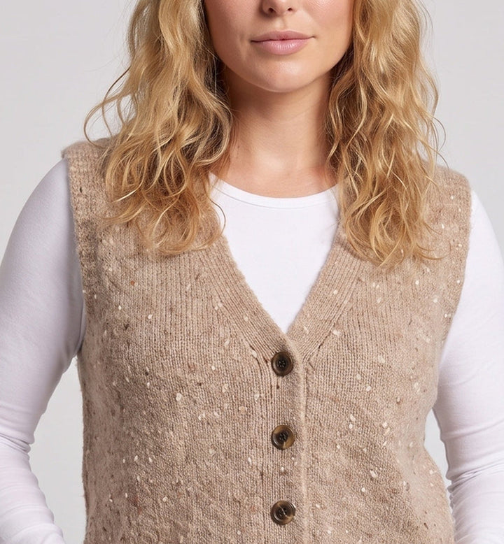 Damen Strickweste mit V‑Ausschnitt, Bouclé‑Texture und Holzknopfleiste Echo Archiv