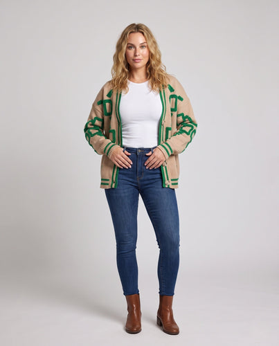 Damen V-Ausschnitt Strickcardigan mit geometrischem Intarsia-Muster Echo Archiv