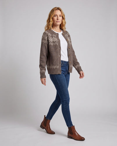 Damen Wollmix-Cardigan im Retro-Norwegerstil mit Rundhalsausschnitt Echo Archiv