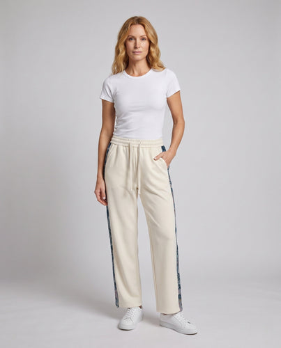 Damen Locker geschnittene Freizeit-Hose mit floralem Seitenstreifen und Tunnelzug Echo Archiv