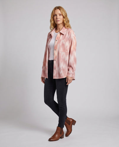 Damen Oversize-Hemdjacke mit Pinselstrich-Print und Druckknopfleiste Echo Archiv