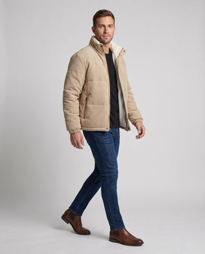Herren Kord-gefütterte Thermo-Steppjacke mit Teddyfutter und Stehkragen Echo Archiv