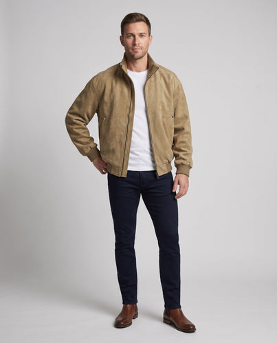 Herren Kurzjacke im Velours‑Lederlook mit wärmender Teddy‑Innenfutter und geripptem Stehkragen Echo Archiv