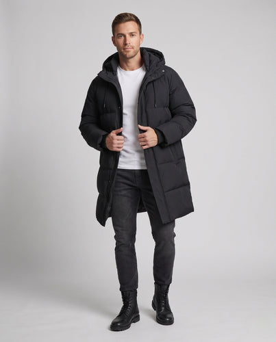 Herren Überlanger Steppparka mit Kapuze, winddichter Thermofüllung und geradlinigem Schnitt Echo Archiv