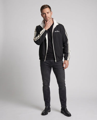 Herren Wende-Sportjacke mit Teddyfleece-Innenfutter, Stehkragen und Retro-Streifen Echo Archiv