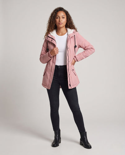 Damen Gefütterter Parka mit Teddyfutter, Kapuze und Tunnelzug Echoarchiv