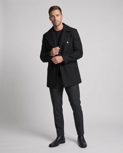 Herren Doppelreihiger Wollmix-Pea-Coat mit hohem Stehkragen und taillierter Silhouette Echoarchiv