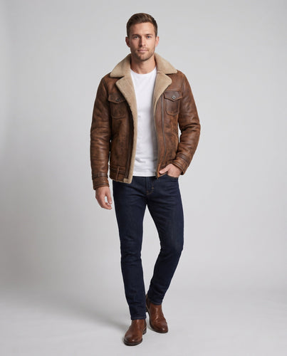 Herren Fliegerjacke aus Wildlederimitat mit Teddyfutter und Pattentaschen Echoarchiv