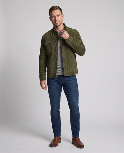 Herren Velourslederjacke mit Stehkragen und Brusttaschen Echoarchiv