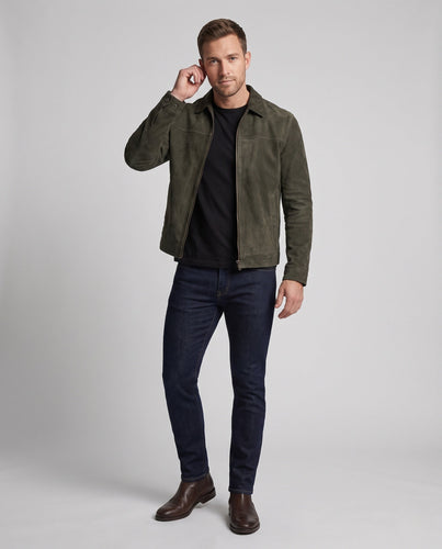 Herren Wildlederjacke mit Reißverschluss und Hemdkragen Echoarchiv