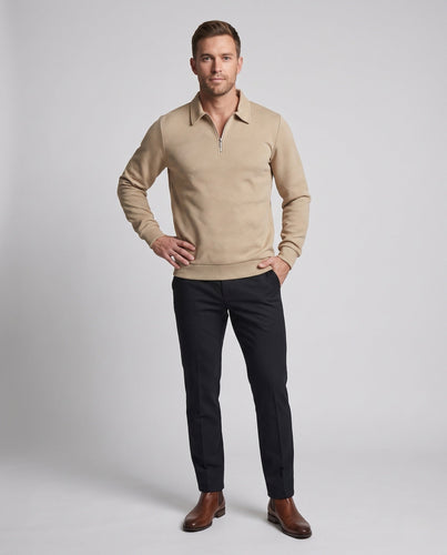 Herren Feinstruktur-Halbzip-Pullover mit Kentkragen und Rippbündchen Echoarchiv