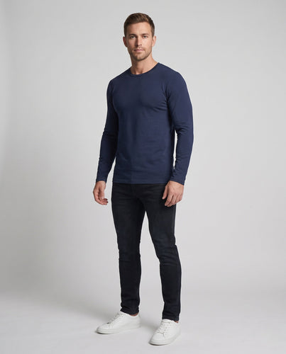 Herren Figurbetontes Langarmshirt aus Stretch-Baumwollmischung mit Rundhalsausschnitt Echoarchiv