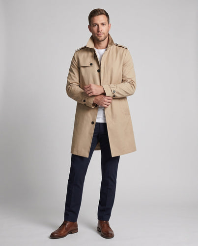 Herren Langer Trenchcoat aus Wollmischung mit Schulterklappen und klassischem Reverskragen Echoarchiv