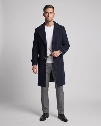 Herren Maxilanger Wollmix-Longcoat mit schmalem Revers und zeitloser Silhouette Echoarchiv
