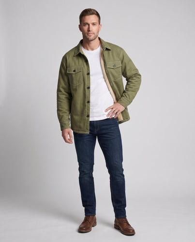 Herren Gefüttertes Overshirt aus Baumwoll‑Twill mit Teddyfutter, Pattentaschen und weichem Innenfutter Echoarchiv