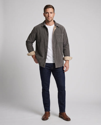 Herren Teddygefüttertes Cord-Hemdjacke mit Thermofutter und Brusttaschen Echoarchiv