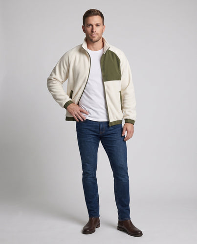 Herren Fleecejacke mit Nylonkontrastpaneel, Stehkragen und durchgehendem Reißverschluss Echoarchiv