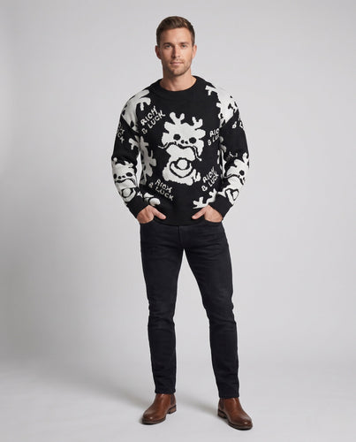 Herren Gestrickter Oversize-Pullover mit Fleece-Innenfutter und Jacquard-Motiv Echoarchiv